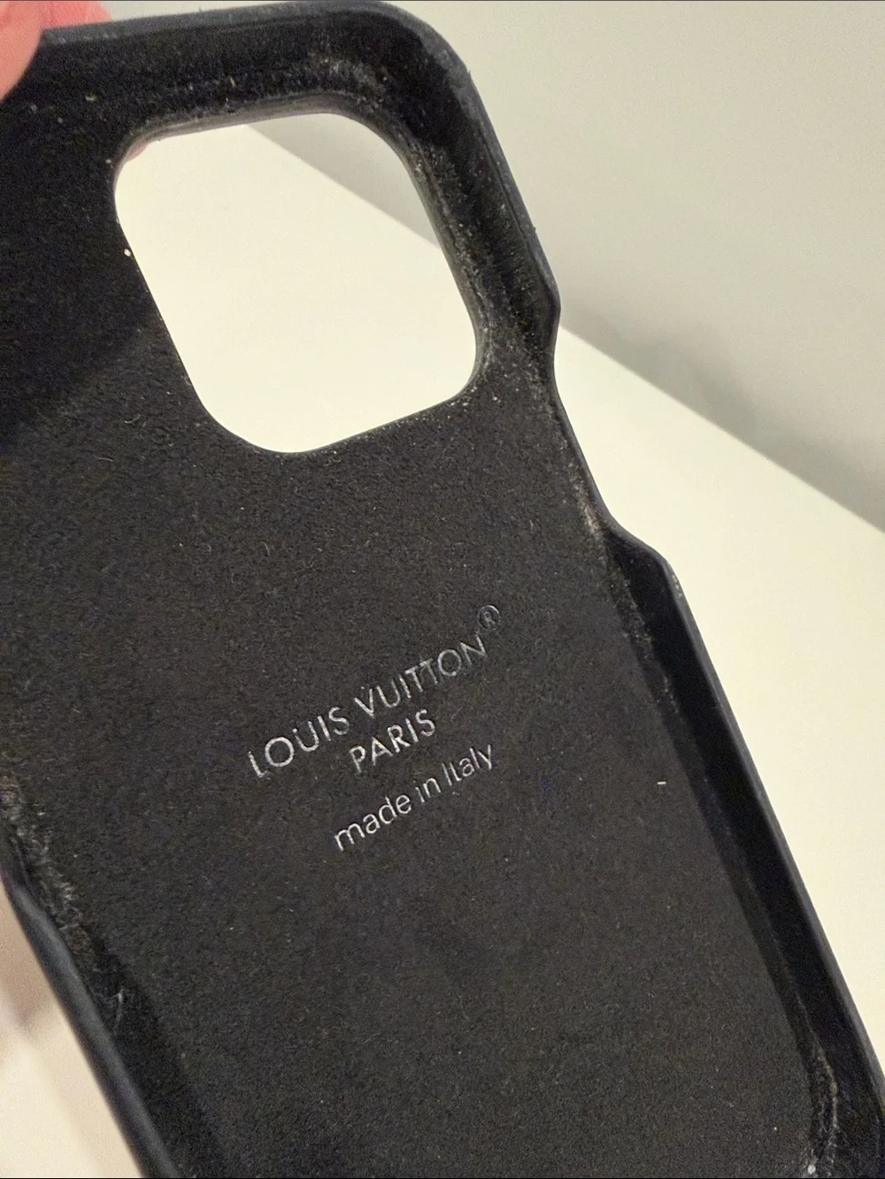 Louis Vuitton Black Leather Phone Case with Brown Monogram Card Pocket